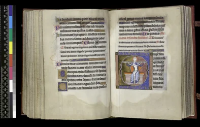 MS 300 f.197v-198r, Suffrage to the Trinity, from the Psalter and Hours of Isabella of France, Paris, c.1265-70 (caneta e tinta e tempera em pergaminho)
