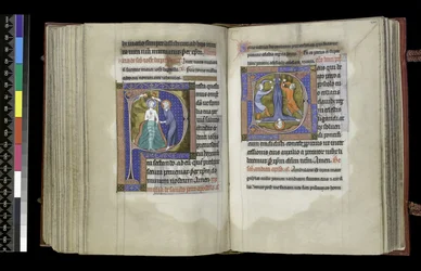 MS 300 f.199v-200r, Sufrágio a São João Baptista e Sufrágio a São Pedro, do Saltério e Horas de Isabel de França, Paris, c.1265-70 (caneta e tinta e têmpera em pergaminho)