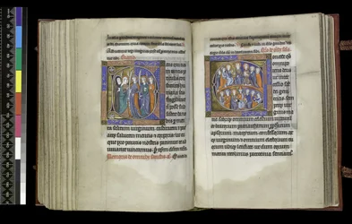 MS 300 f.207v-208r, Suffrage to Virgins and Suffrage to All Saints, from the Psalter and Hours of Isabella of France, Paris, c.1265-70 (caneta e tinta e têmpera em pergaminho)