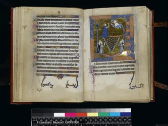 MS 300 f25v-26r, David ora a Deus, do Saltério e Horas de Isabel da França, Paris, c.1265-70