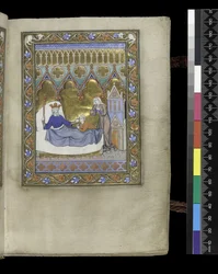 MS 300 f.IVr, fólio do Saltério e Horas de Isabella de França, Paris, c.1265-70 (caneta e tinta e têmpera em pergaminho)