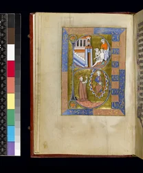 MS 300 f.XIII, fólio do Saltério e Horas de Isabella de França, Paris, c.1265-70 (caneta e tinta e têmpera em pergaminho)