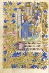 MS 39-1950 f.146v Cristo carregando a cruz, 1464 (tinta dourada, prata e colorida em pergaminho)