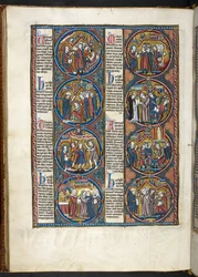 EM. Harley 1527, f.80v, miniaturas do moralisée bíblico (vellum)