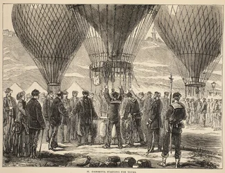 M. Gambetta começando por Tours, ilustração de Cassells História da Guerra entre a França e a Alemanha, 1870-1871