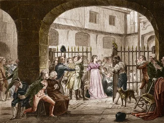 Madame Jeanne Marie Roland de la Platiere (1754-1793), uma política francesa que recorreu ao Tribunal Revolucionário em 1793. Gravura depois da pintura de Dauban.