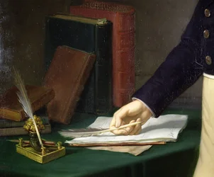 Homem, segurando, caneta, direita, c.1830-40