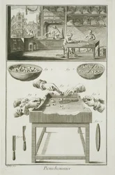 Fabrico de rolhas para garrafas, da Enciclopédia de Ciências e Metiers de Denis Diderot (1713-84), publicado em 1770