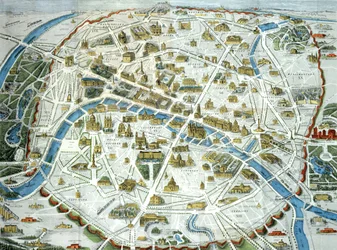 Mapa de Paris, representando os monumentos famosos da cidade, 1882
