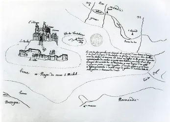 Mapa da Baía de Mont Saint-Michel (caneta e tinta sobre papel)