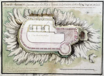 Mapa do castelo de Taurus localizado no mar, à entrada do rio Morlaix