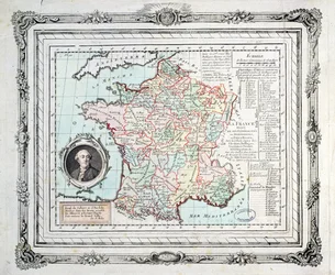 Mapa das regiões e distritos da França, conhecido como o Carte de Necker, 1789