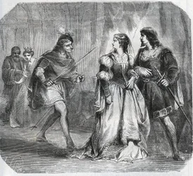 Marguerite de Baviere, Duquesa de Borgonha (1363-1423) e Rainha Isabelle de Baviere (1371-1435) separam Luís I de Valois, Duque de Orleães (1372-1407) e Jean Sans Ppeur, Duque de Borgonha (1371-1419), que lutam pelo governo de