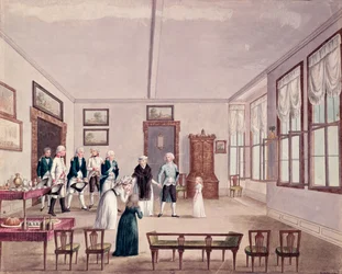 Marie-Therese-Charlotte de Bourbon, Madame Royale, conhece seus primos Imperador Francisco II da Áustria e sua esposa Maria Teresa em Viena após sua libertação em 1795 da prisão em Paris, c.1796 (wc