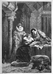 Marie de Medici com os seus influentes amigos e confidentes italianos Leonora Dori (Dosi) conhecida como Galigai (1571-1617) e seu marido Concino Concini (Conchine) (cerca de 1575-1617) - Marie de Medici com os seus influentes amigos e confidentes italiano