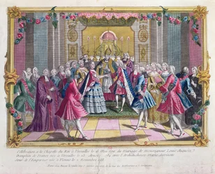 Casamento do delfim de França, futuro Luís XVI, com a arquiduquesa Maria Antonieta na capela de Versalhes em 16 de maio de 1770