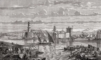 Marselha durante o século XVIII, gravada por Pibaraud em homenagem a Breton, de "History of the French Revolution" de Louis Blanc (1811-82)