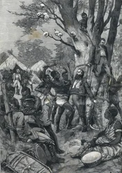Massacre no Congo: Os europeus suplantam por canibais. Em "Le petit Parisien" de 1898.