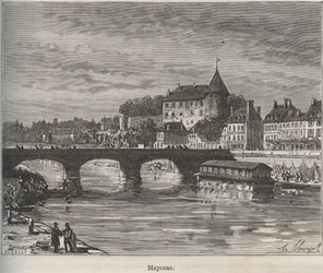 Mayenne é uma comuna do Oeste da França na região do Pays de la Loire - gravura em "La France illustree: geography, history, administration statistique" de V.-A. Malt-Brown. 1884