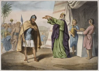 Bênção de Melquisedeque Abraão, ilustração de um catecismo LHistoire Sainte, publicado por Charles Delagrave, Paris