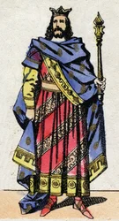 Merovingian Dynasty: Retrato de Clotaire IV (685-719) Rei dos Francos da Austrália de 717 a 719. Imagem epinal do final do século XIX. Coleção particular.