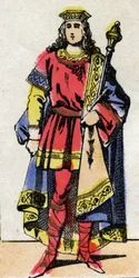 Merovingian Dynasty: Retrato de Thierry IV (713-737) Rei dos Francos de 721 a 737. Imagem epinal do final do século XIX. Coleção particular.