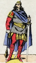 Merovingian dynasty: Retrato de Charles Martel (v. 688-741) prefeito do palácio de 737 a 741. Imagem epinal do final do século XIX. Coleção particular.