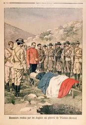 Honras militares pagas ao General Georges de Villebois-Mareuil (1847-1900) pelos britânicos no cemitério de Boshof, ilustração do Le Petit Journal, 29 de abril de 1900