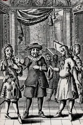 Miser, gravura da obra de Moliere, pseudônimo de Jean-Baptiste Poquelin (1622-1673) - Cena de la peça de Moliere L
