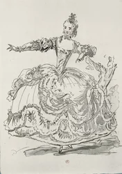 Miss Puvigne como a estátua viva, em Pigmalion, um libreto de Lamotte, composto por Jean-Philippe Rameau (1683-1764) 1748 (gravura a cores)