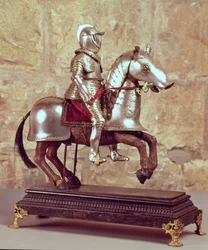 Modelo de um cavalo barded e cavaleiro, c.1640