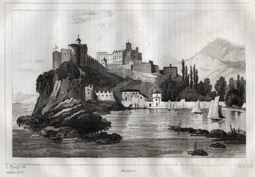 Mónaco - Gravura de "Itália Pitoresca" - Pintura histórica e descritiva da Itália" de M. de Norvins, Ch. Nodier 1834-1836.