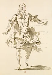 Monsieur Jeliotte como Pigmalion, em Pigmalion, libreto de Lamotte, composto por Jean-Philippe Rameau (1683-1764) 1748 (gravura a cor)