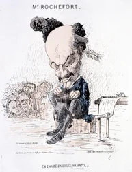 Monsieur Rochefort em busca de artigos da Untel. Caricatura sobre Rochefort e a Comuna.