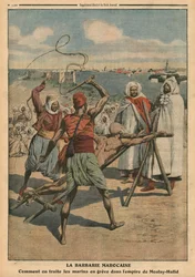 Barbaridade marroquina, como os marinheiros em greve são tratados, ilustração de &39;Le Petit Journal&39;, suplemento ilustre, 24 de abril de 1910