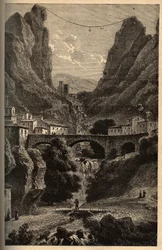 Moustiers-Sainte-Marie (Moustiers Sainte Marie) - Alpes-de-Haute-Provence - gravura em "PATRIE" - DESCRIÇÃO PIQUE DE LA FRANCE EN 6 VOLUES BY LUCIEN HUARD - final do século XIX
