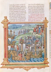Ms.18 f.109v Edward IV da Inglaterra pousando em Calais, das Memórias de Philippe de Commines