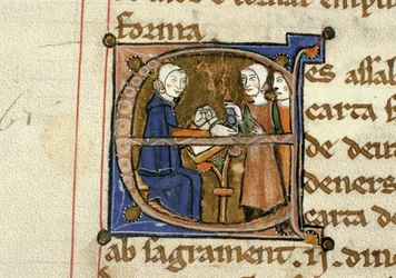 Ms.41 f.82v Pagando impostos, do Livre Juratiore dAgen