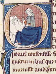 Ms 1003 f.185v análise de um paciente, a partir de fora por uvres Galen Galen (c.130-c.201)