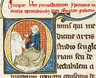 Ms 1003 fol.79r A Doctor Diagnosticar um paciente, de uvres por Galen Galen (c.130-c.201)