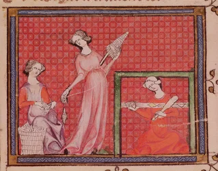 Ms 1044 f.101 Women Spinning Wool, de Ovide Moralise escrito por Chretien Legouais