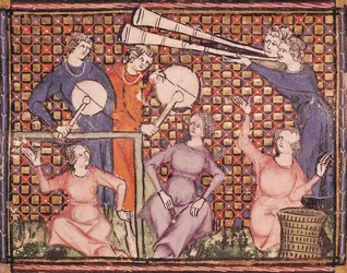 Ms 1044 fol.103v Musicians, de Ovide Moralise escrito por Chretien Legouais