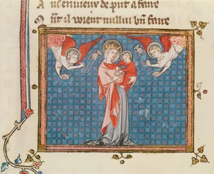 Ms 1044 fol.68v Virgin and Child com Angels Censers, de Ovide Moralise escrito por Chretian Legouais