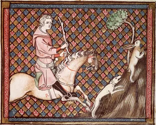 Ms 1044 fol.76 Hunting Hares, de Ovide Moralise escrito por Chretien Legouais