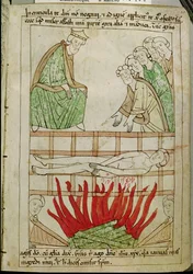 Ms 108 fol.213 O martírio de São Lourenço em 258 dC, de uma Bíblia