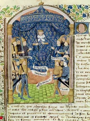 Ms 1151 f.1 Charles VII (1403-61) Cercado por sua corte e Joana d&39;Arc (1412-31)