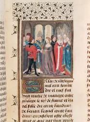 Ms. 149 t.3 fol.88 O casamento de Philippe Auguste (1165-1223), rei da França e Isabelle de Hainault, filha do conde Baudouin