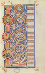 Ms 14 fol.23 Historiated L inicial com medalhões, de um Evangeliary