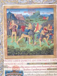 Ms. 1581 f. 071 Ilustração do Livro IV (Da Rejeição daquela Geração à Morte de Moisés), Capítulo 1 das Antiguidades dos Judeus (Antiquitates Judaicae) de Flavius Josephus - Luta de