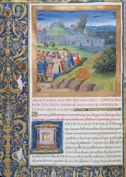 Ms. 1581 f. Ilustração do Livro VI (Da Morte de Eli à Morte de Saul), Capítulo 1 das Antiguidades dos Judeus (Antiquitates Judaicae) de Flavius Josephus - A destruição que cam